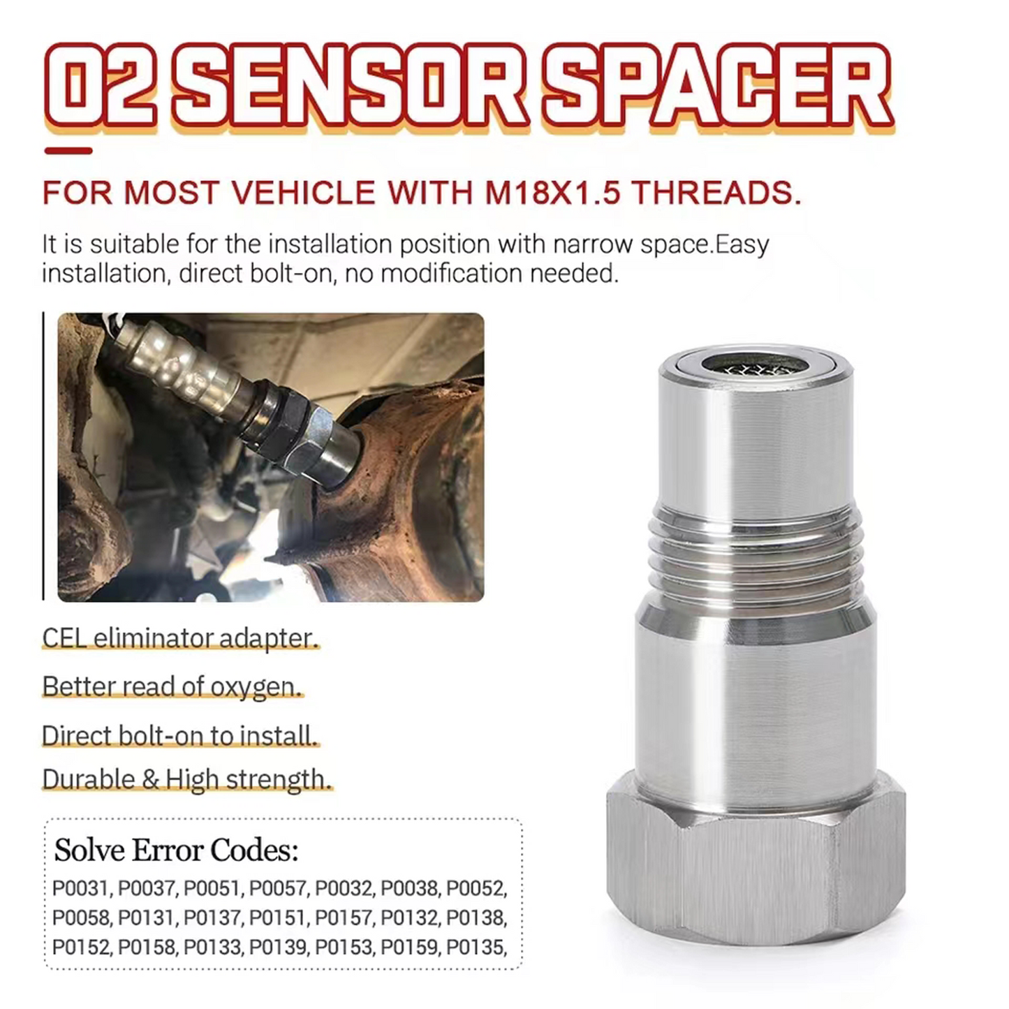Cilifer® Extension Filter Oxygen O2 Sensor Connector Extender Spacer Internal Thread M18*1.5 Stainless Steel Adapter Auto Parts