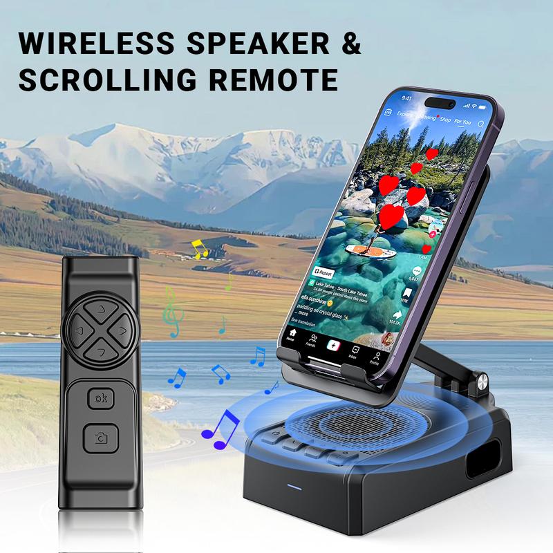 Wireless Speaker Cellphone Stand withRemote Control for  Scrolling,📲🤳🏻Cilifer®Rechargeable Portable Mobile Tablet Stand, Giftsfor Family Friends SmartphoneMount, BacktoSchool 🔥02