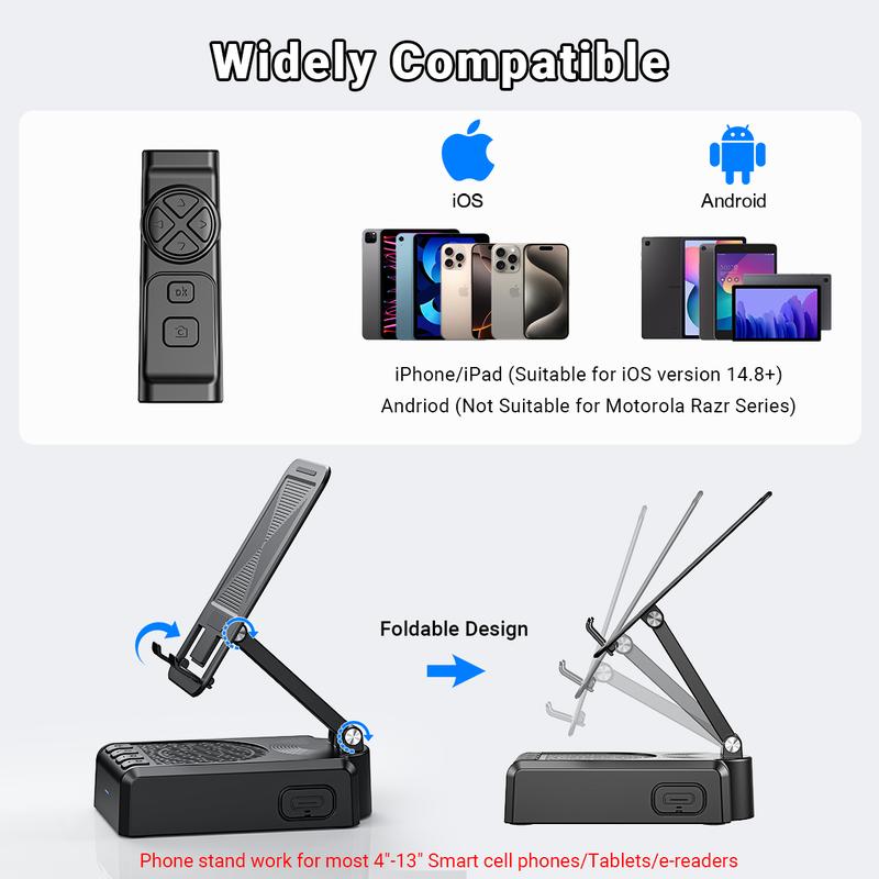 Wireless Speaker Cellphone Stand withRemote Control for  Scrolling,📲🤳🏻Cilifer®Rechargeable Portable Mobile Tablet Stand, Giftsfor Family Friends SmartphoneMount, BacktoSchool 🔥02