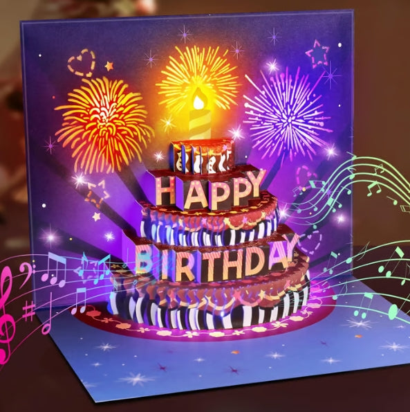 CZTICLE®  Fireworks Pop Up Cake Light and Music Happy Birthday Card Gift