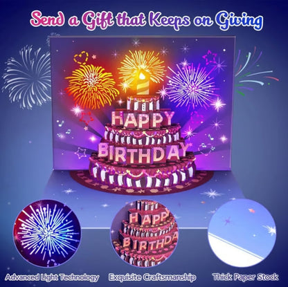 CZTICLE®  Fireworks Pop Up Cake Light and Music Happy Birthday Card Gift