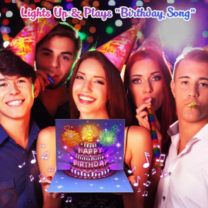 CZTICLE®  Fireworks Pop Up Cake Light and Music Happy Birthday Card Gift
