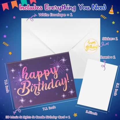 CZTICLE®  Fireworks Pop Up Cake Light and Music Happy Birthday Card Gift