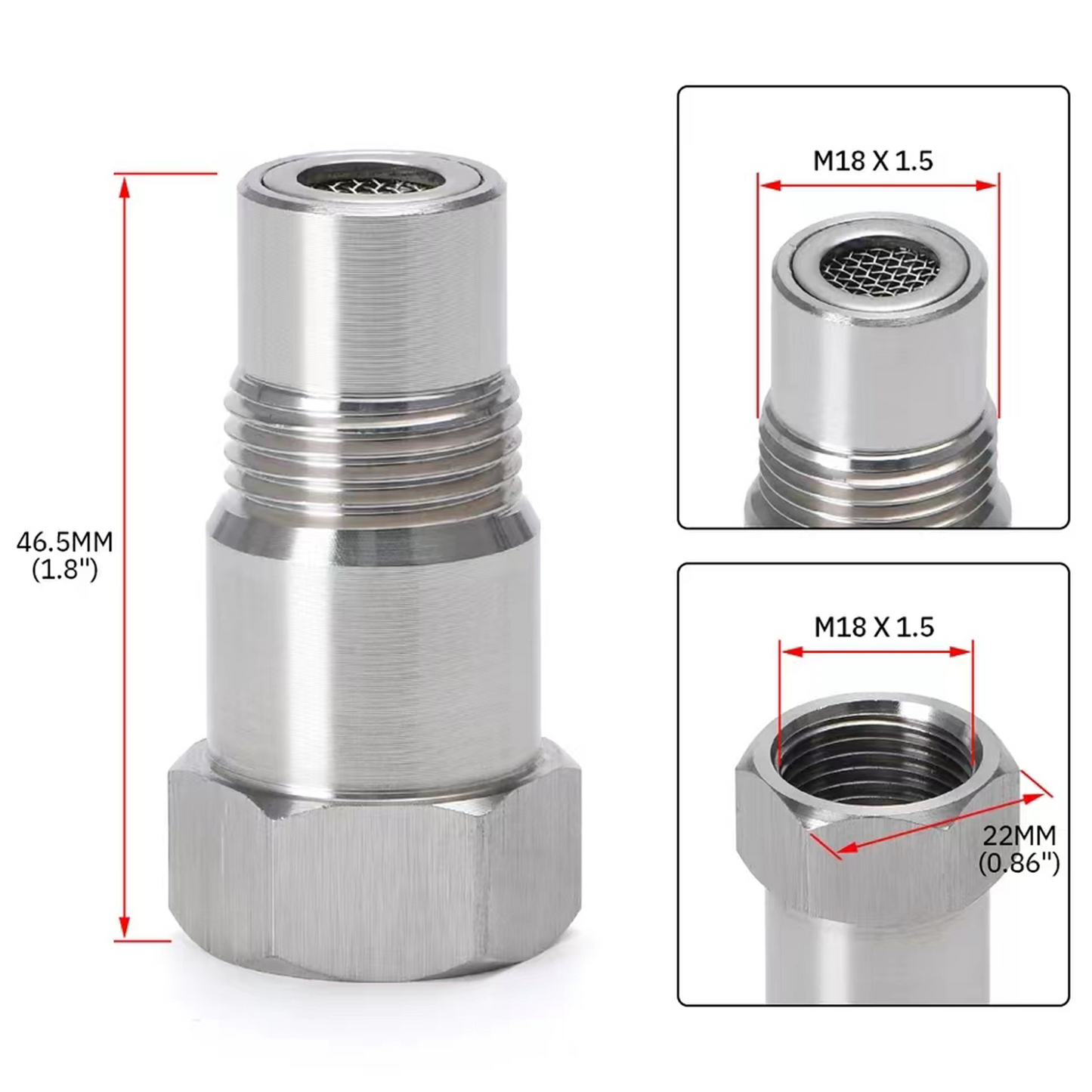 Cilifer® Extension Filter Oxygen O2 Sensor Connector Extender Spacer Internal Thread M18*1.5 Stainless Steel Adapter Auto Parts