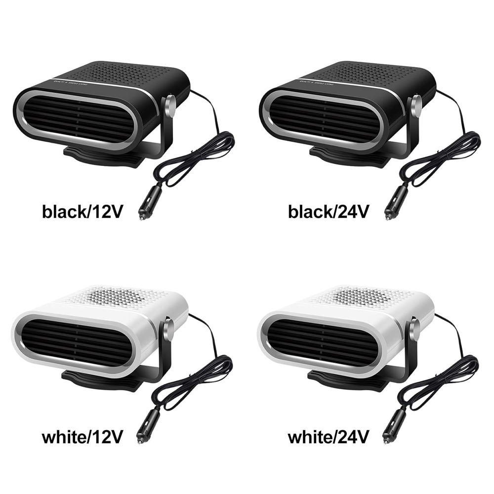 Car Heater, 24V Portable Windshield Defogger and Defroster, 2 in1 Fast Car Heater Defroster, Automobile Windscreen Fan with Suction Holder, White