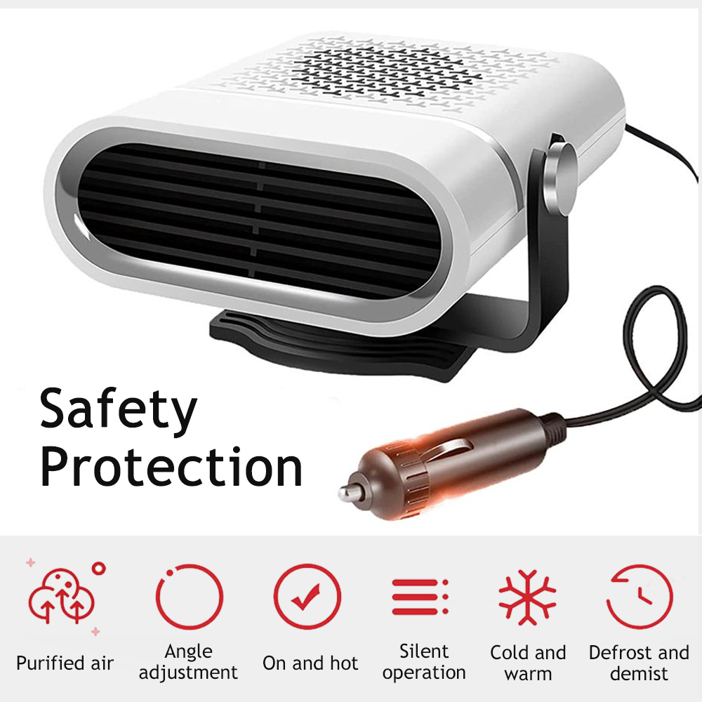 Car Heater, 24V Portable Windshield Defogger and Defroster, 2 in1 Fast Car Heater Defroster, Automobile Windscreen Fan with Suction Holder, White